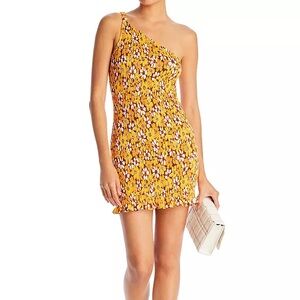 Faithfull the Brand Terre Mer One Shoulder Floral Orange Mini Dress size 4